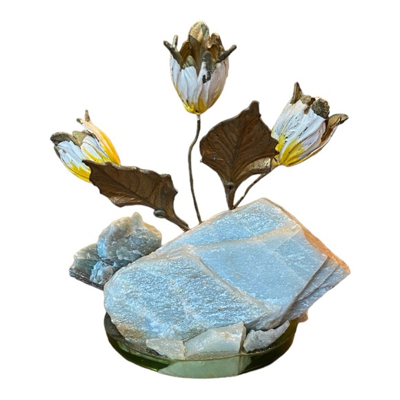 Art Of Frank Mosse Enameled Tulip Flowers Sculpture On Natural Aggregate Rock - Picture 3 of 6
